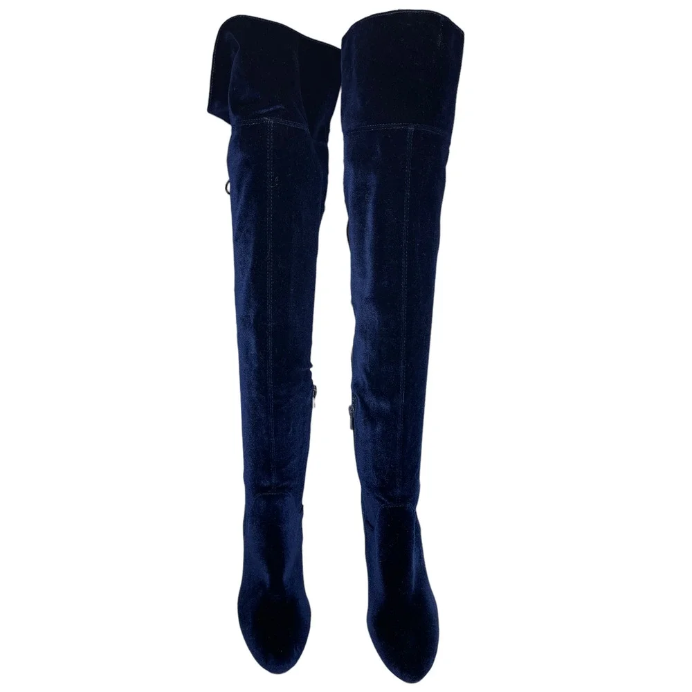 Steve Madden Glamurr Blue Velvet Heeled Over the Knee Boot 6 - Picture 3 of 8